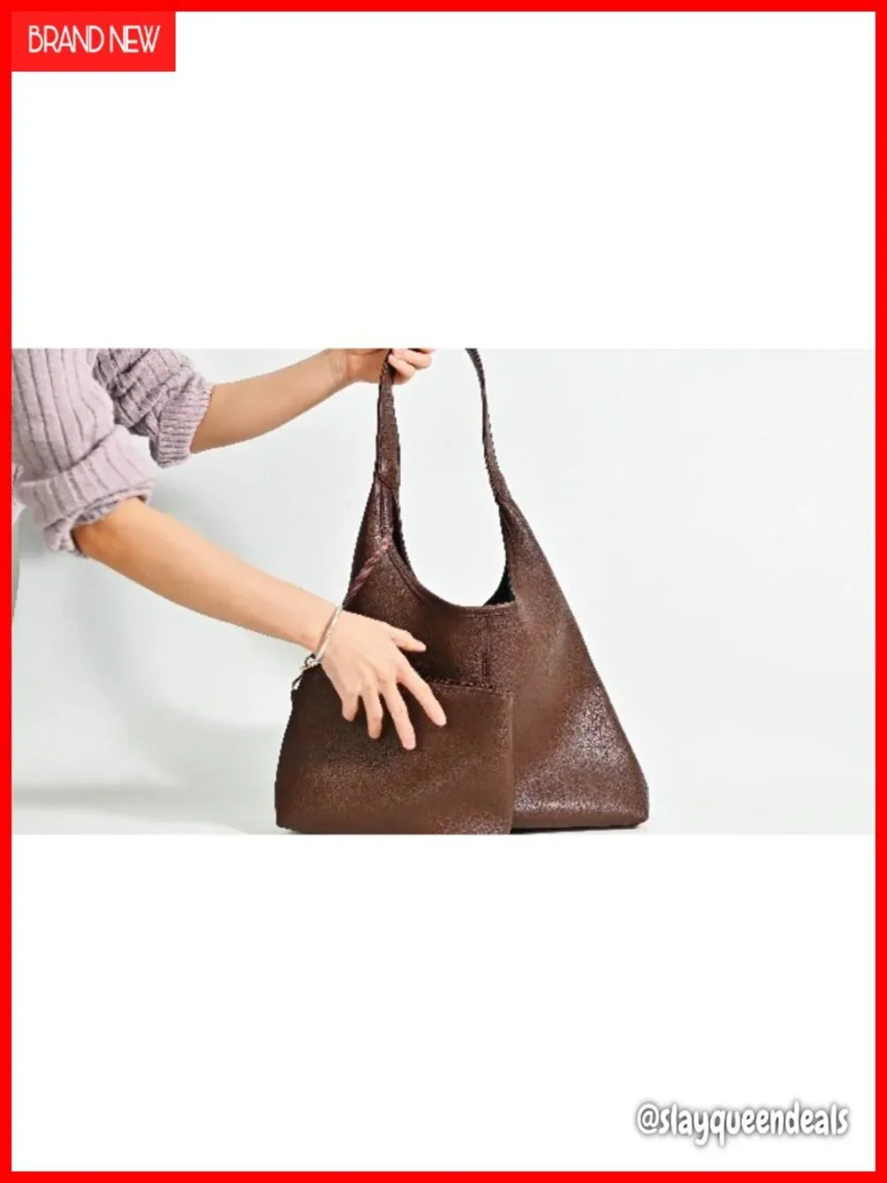 Vegan Leather Slouchy Hobo Bag with Zip Pouch